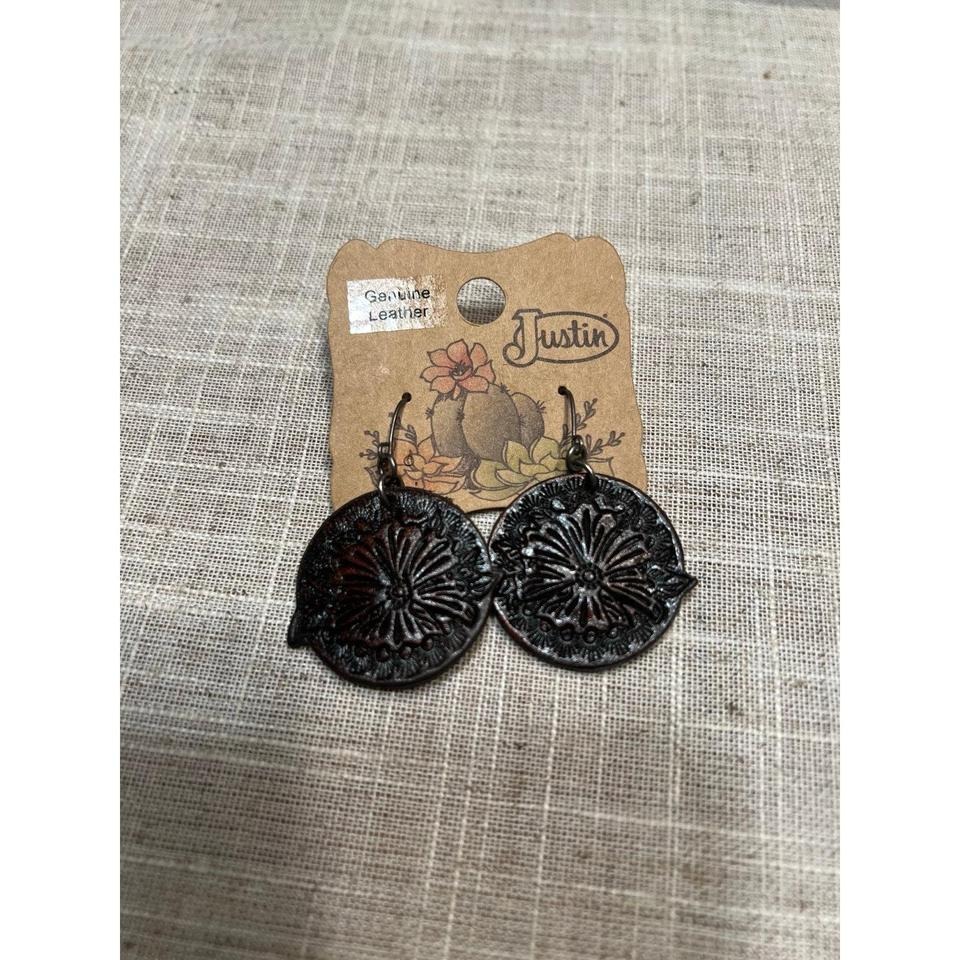 Justin Genuine Leather Round Western Boho Earrings New